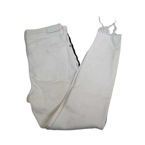 EXPRESS Womens 0 Mid Rise Cropped Legging Side Stripe White Jeans - Picture 3 of 11